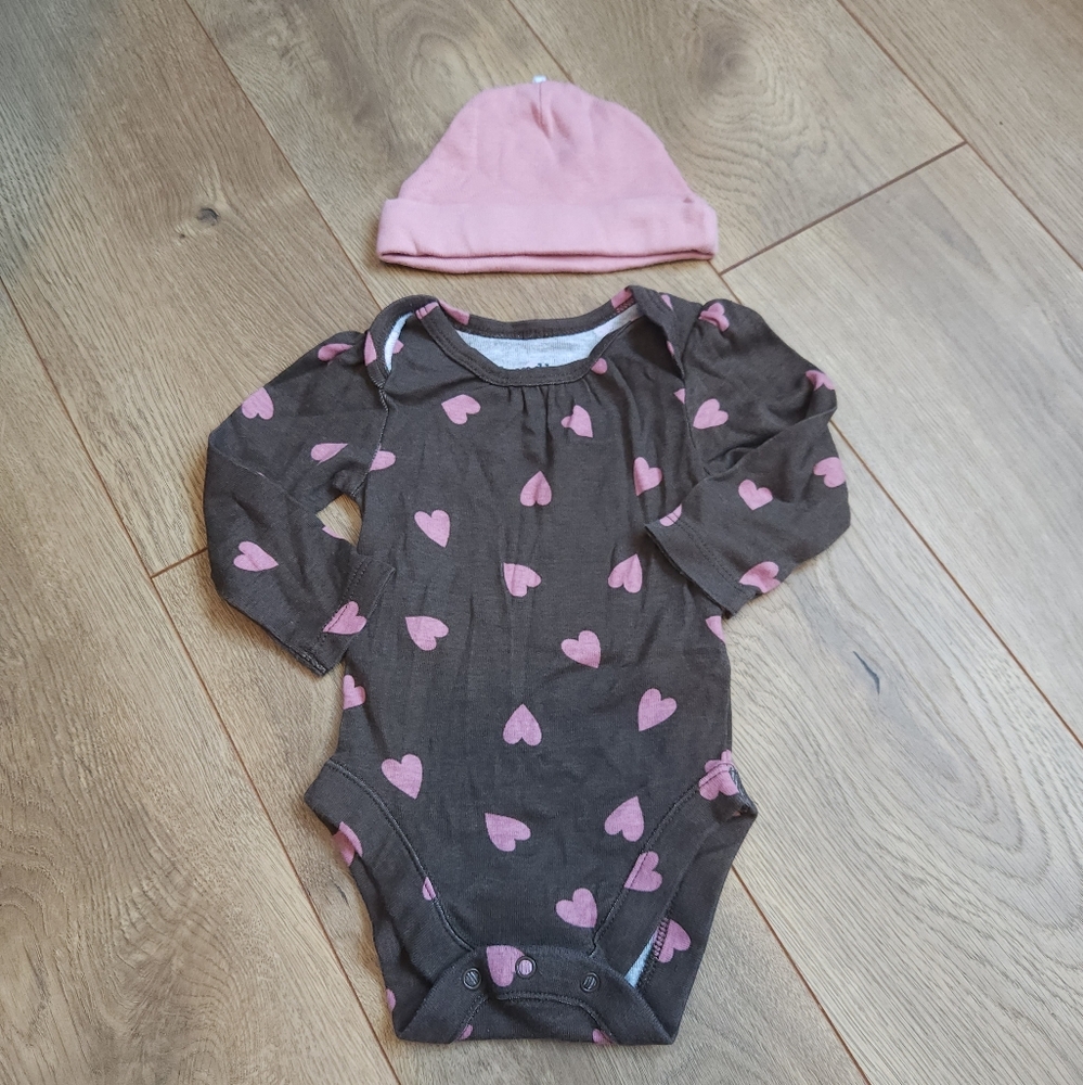 0-3 Girls Heart Shirt And Hat